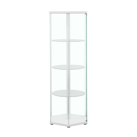 Zahavah White and Clear 4-Shelf Hexagon Shaped Curio Cabinet from Coaster - Luna Furniture
