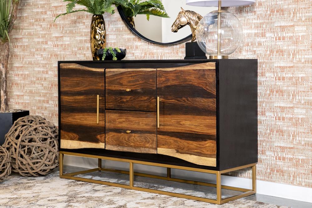 Zara Black Walnut and Gold 2-Door Accent Cabinet from Coaster - Luna Furniture