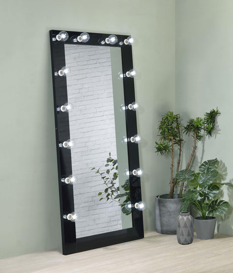 Zayan Black High Gloss Full Length Floor Mirror With Lighting from Coaster - Luna Furniture