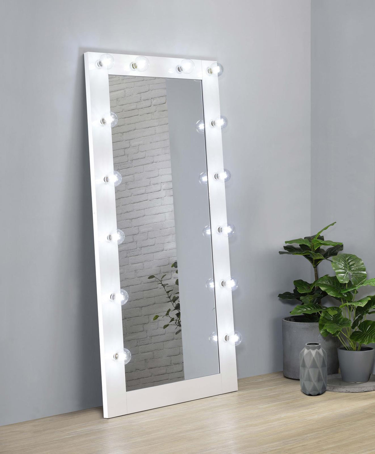 Zayan White High Gloss Full Length Floor Mirror With Lighting from Coaster - Luna Furniture