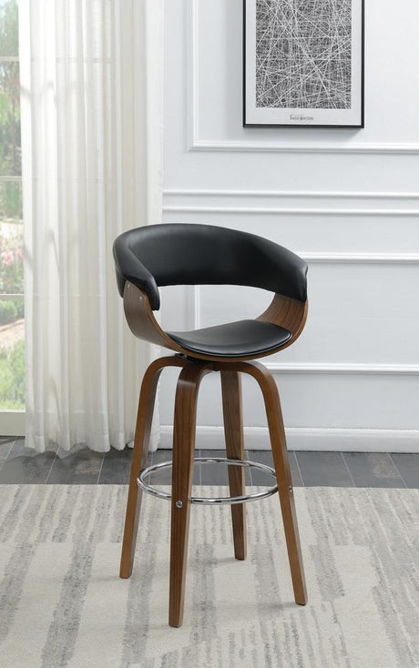 Zion Walnut and Black Upholstered Swivel Bar Stool from Coaster - Luna Furniture
