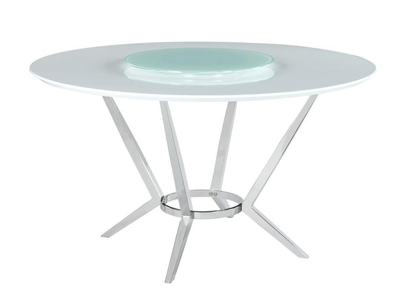 Abby Round Dining Table with Lazy Susan White and Chrome - 110321 - Luna Furniture