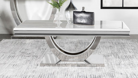 Adabella U-base Rectangle Coffee Table White and Chrome - 708538 - Luna Furniture