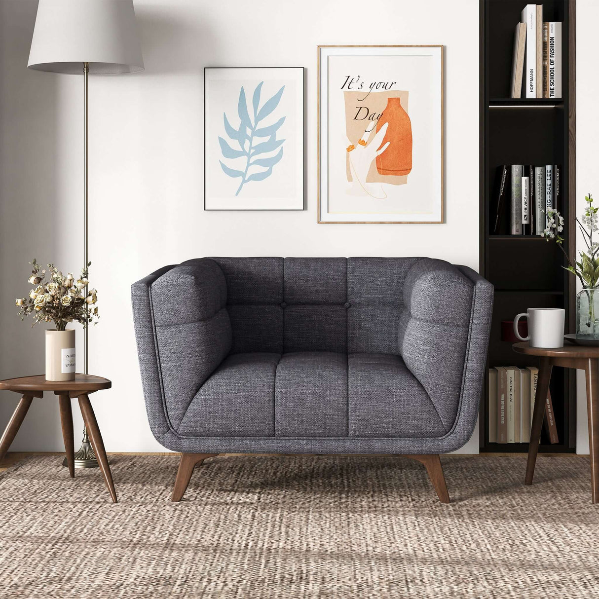 Addison Mid Century Modern Seaside Grey Linen Lounge Chair - AFC00321 - Luna Furniture