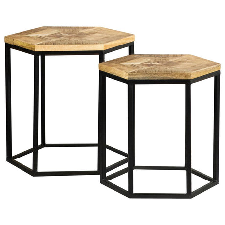 Adger Natural and Black 2-Piece Hexagon Nesting Tables from Coaster - Luna Furniture
