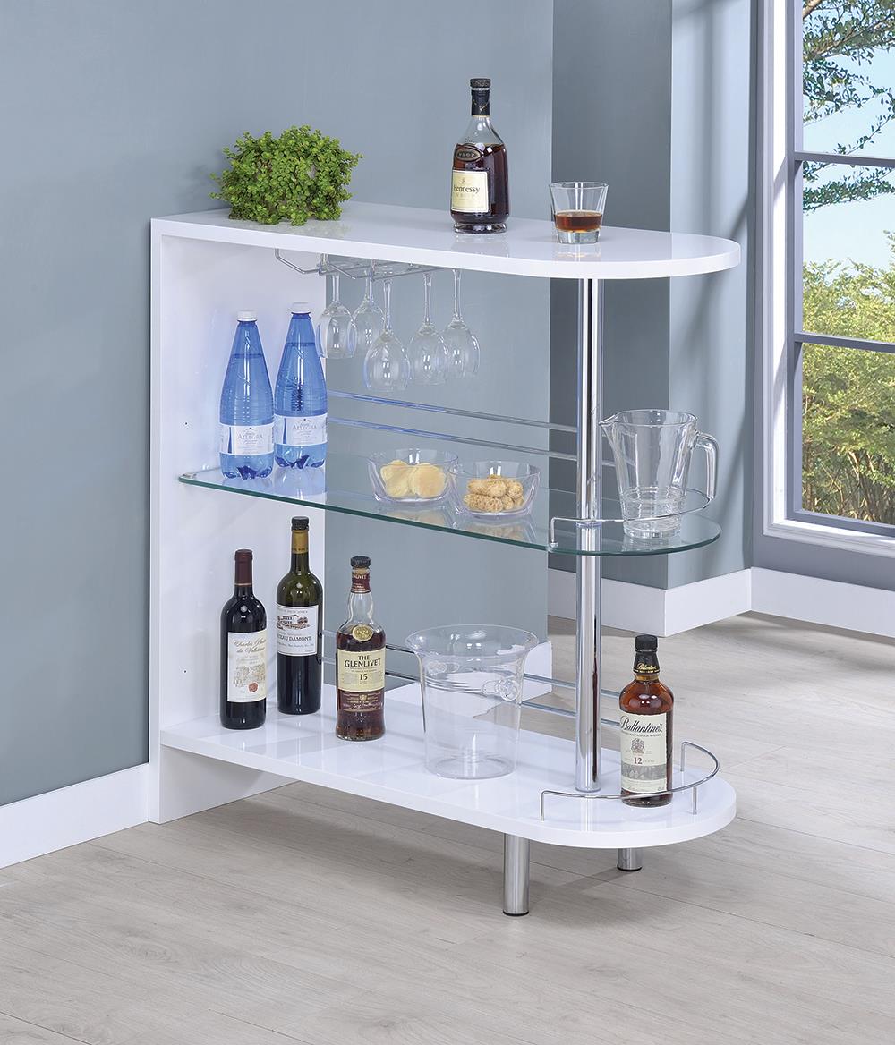 Adolfo Glossy White and Clear 3-Tier Bar Table from Coaster - Luna Furniture