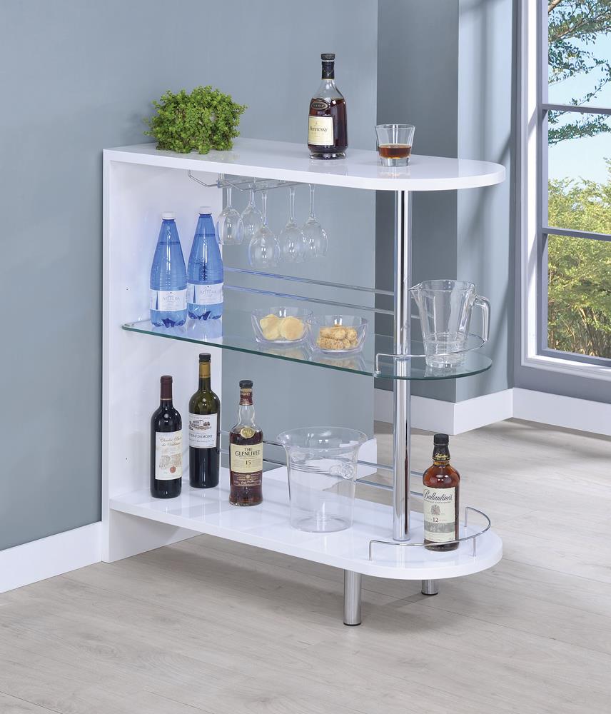 Adolfo Glossy White and Clear 3-Tier Bar Table from Coaster - Luna Furniture
