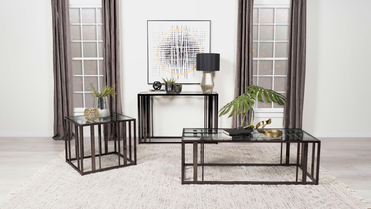 Adri Clear and Black Nickel Rectangular Glass Top Sofa Table from Coaster - Luna Furniture