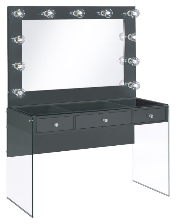 Afshan 3-drawer Vanity Desk with Lighting Mirror Grey High Gloss - 935923 - Luna Furniture