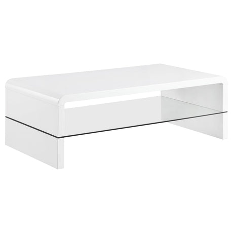 Airell Rectangular Coffee Table with Glass Shelf White High Gloss - 703798 - Luna Furniture