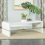 Airell White High Gloss Rectangular Coffee Table with Glass Shelf from Coaster - Luna Furniture