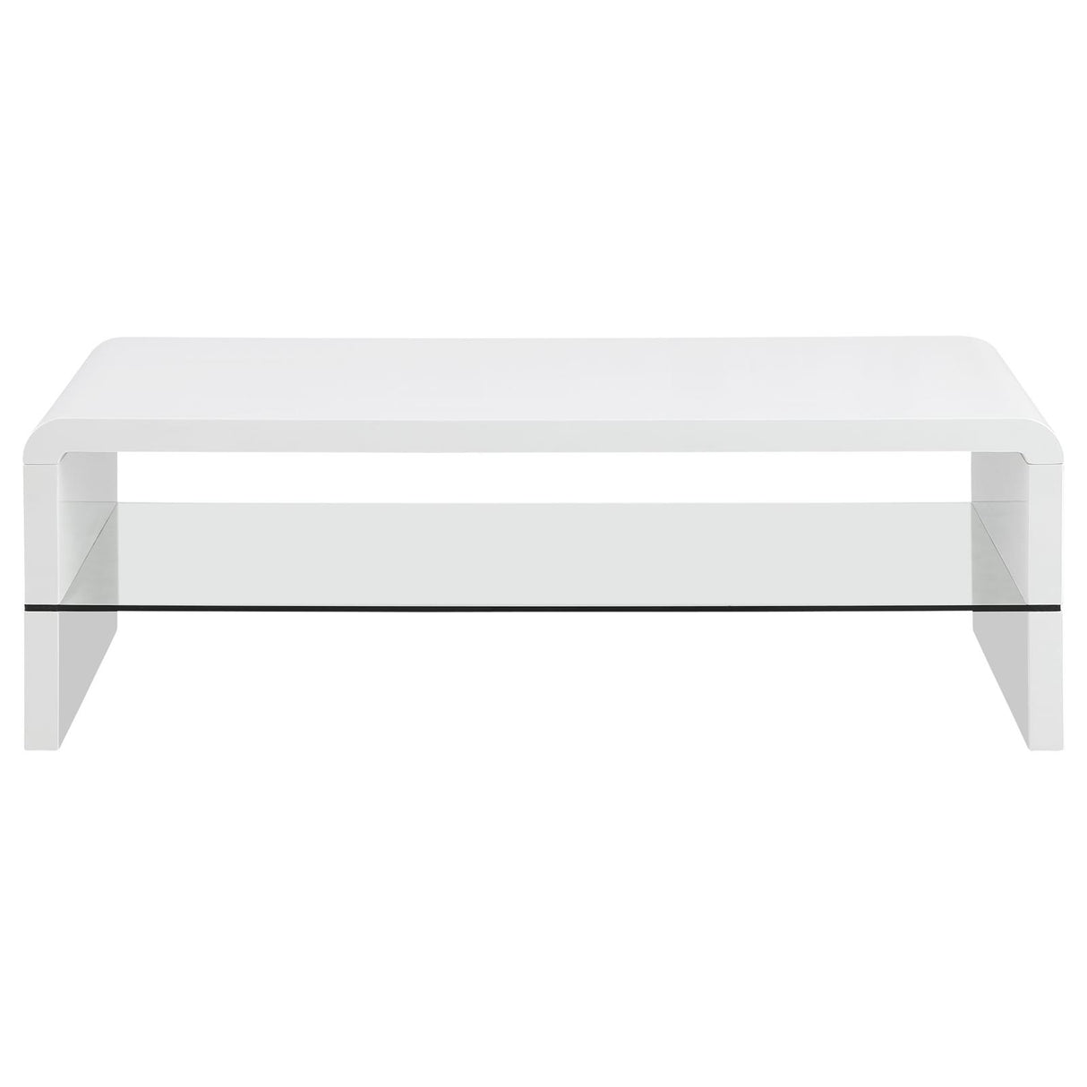 Airell White High Gloss Rectangular Coffee Table with Glass Shelf from Coaster - Luna Furniture