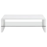 Airell White High Gloss Rectangular Coffee Table with Glass Shelf from Coaster - Luna Furniture