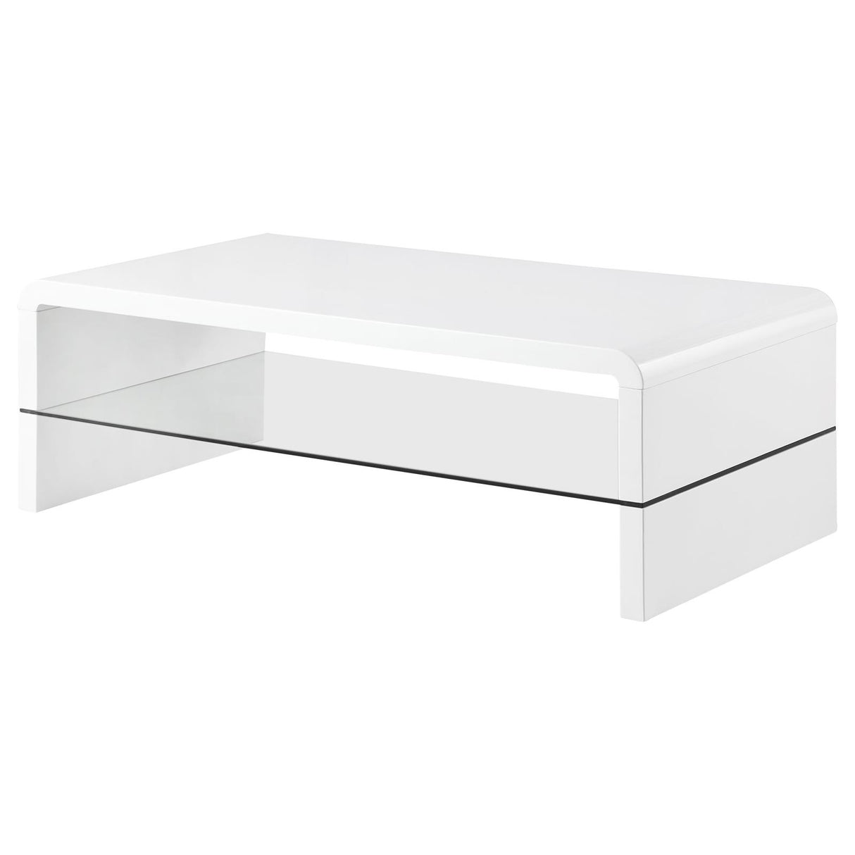 Airell White High Gloss Rectangular Coffee Table with Glass Shelf from Coaster - Luna Furniture
