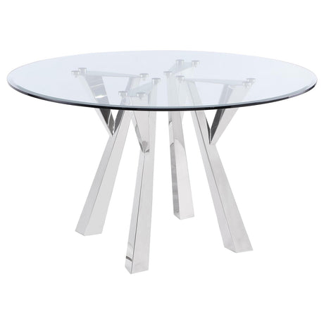 Alaia Round Glass Top Dining Table Clear and Chrome - 190710 - Luna Furniture