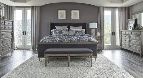 Alderwood Eastern King Upholstered Panel Bed Charcoal Grey - 223121KE - Luna Furniture