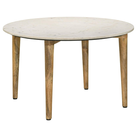 Aldis Round Marble Top Coffee Table White and Natural - 703718 - Luna Furniture