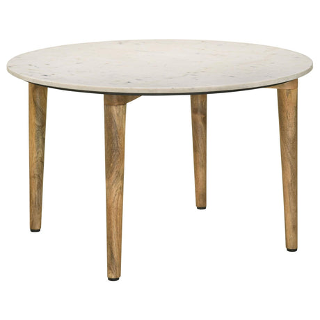 Aldis White and Natural Round Marble Top Coffee Table from Coaster - Luna Furniture