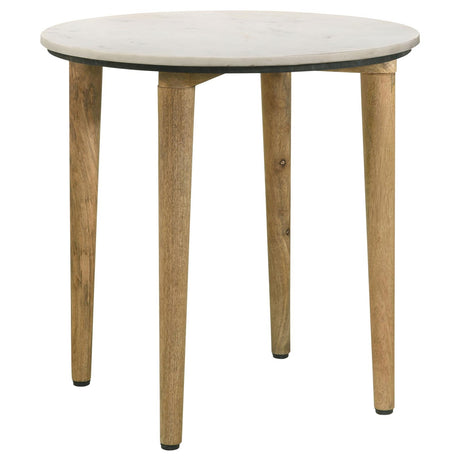 Aldis Round Marble Top End Table White and Natural - 703717 - Luna Furniture