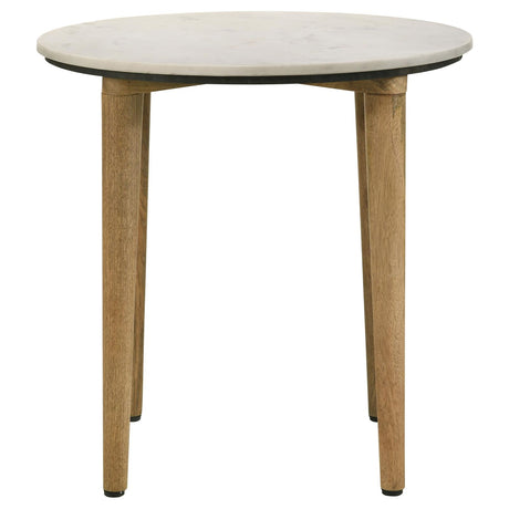 Aldis Round Marble Top End Table White and Natural - 703717 - Luna Furniture