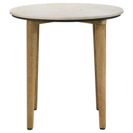 Aldis White and Natural Round Marble Top End Table from Coaster - Luna Furniture