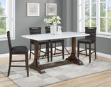 Aldrich Counter Height Trestle Base Dining Table with Genuine White Marble Top and Dark Brown - 182438 - Luna Furniture