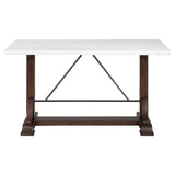Aldrich Counter Height Trestle Base Dining Table with Genuine White Marble Top and Dark Brown - 182438 - Luna Furniture