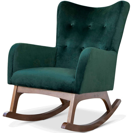 Alistair Solid Wood Rocking Chair Green Velvet - AFC00069 - Luna Furniture