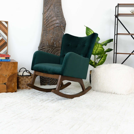Alistair Solid Wood Rocking Chair Green Velvet - AFC00069 - Luna Furniture