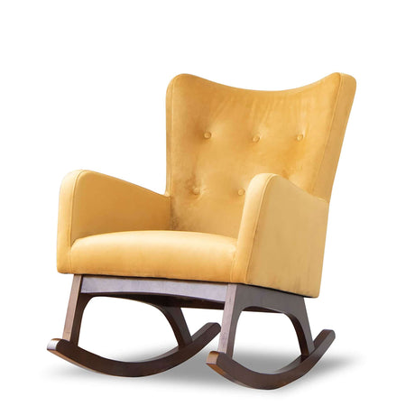 Alistair Solid Wood Rocking Chair Yellow Velvet - AFC00078 - Luna Furniture