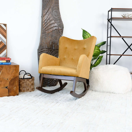 Alistair Solid Wood Rocking Chair Yellow Velvet - AFC00078 - Luna Furniture