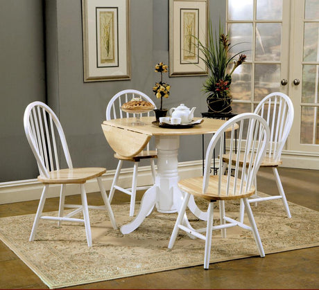 Allison Drop Leaf Round Dining Table Natural Brown and White - 4241 - Luna Furniture
