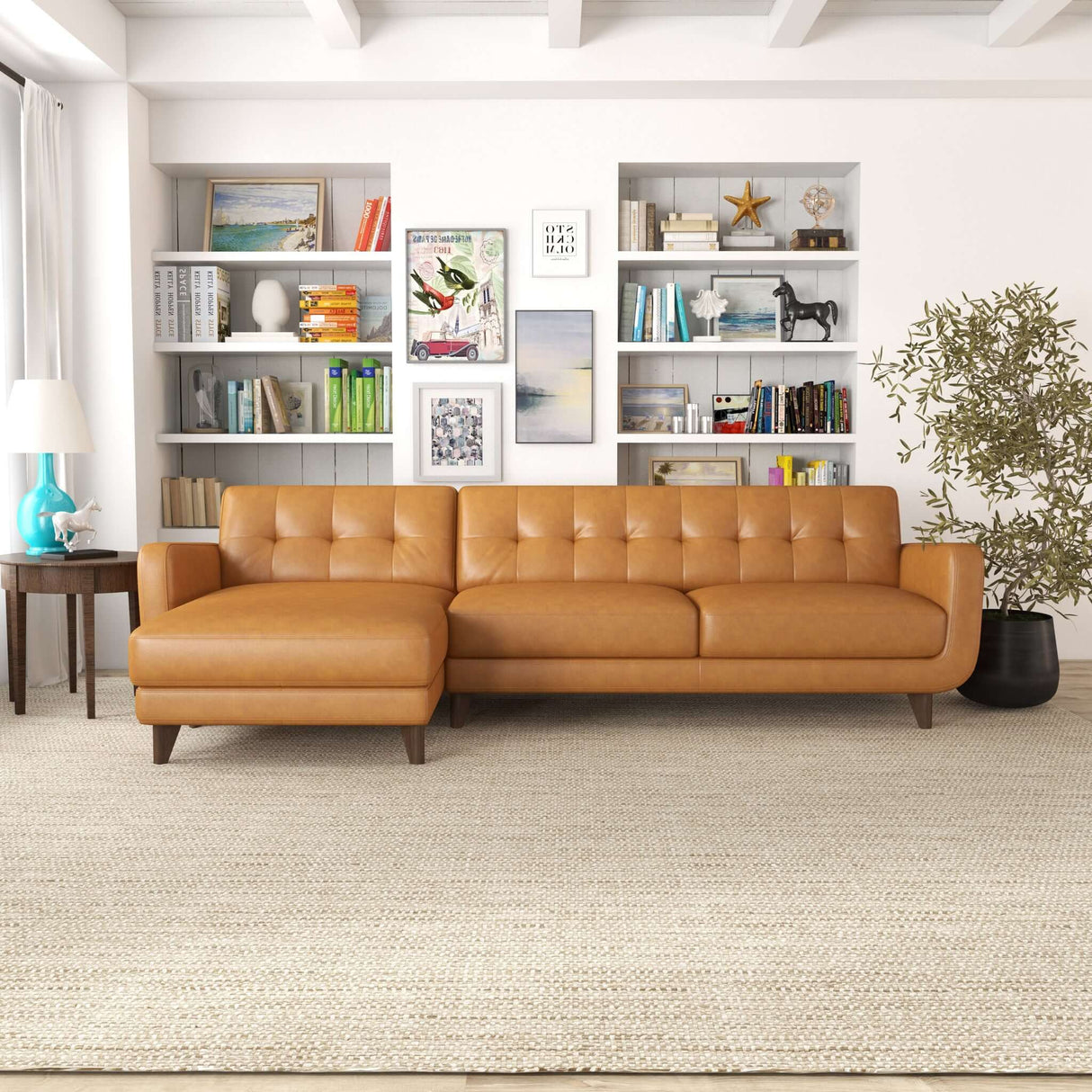 Allison Tan Leather Sectional Sofa Chaise Left Facing - AFC00495 - Luna Furniture