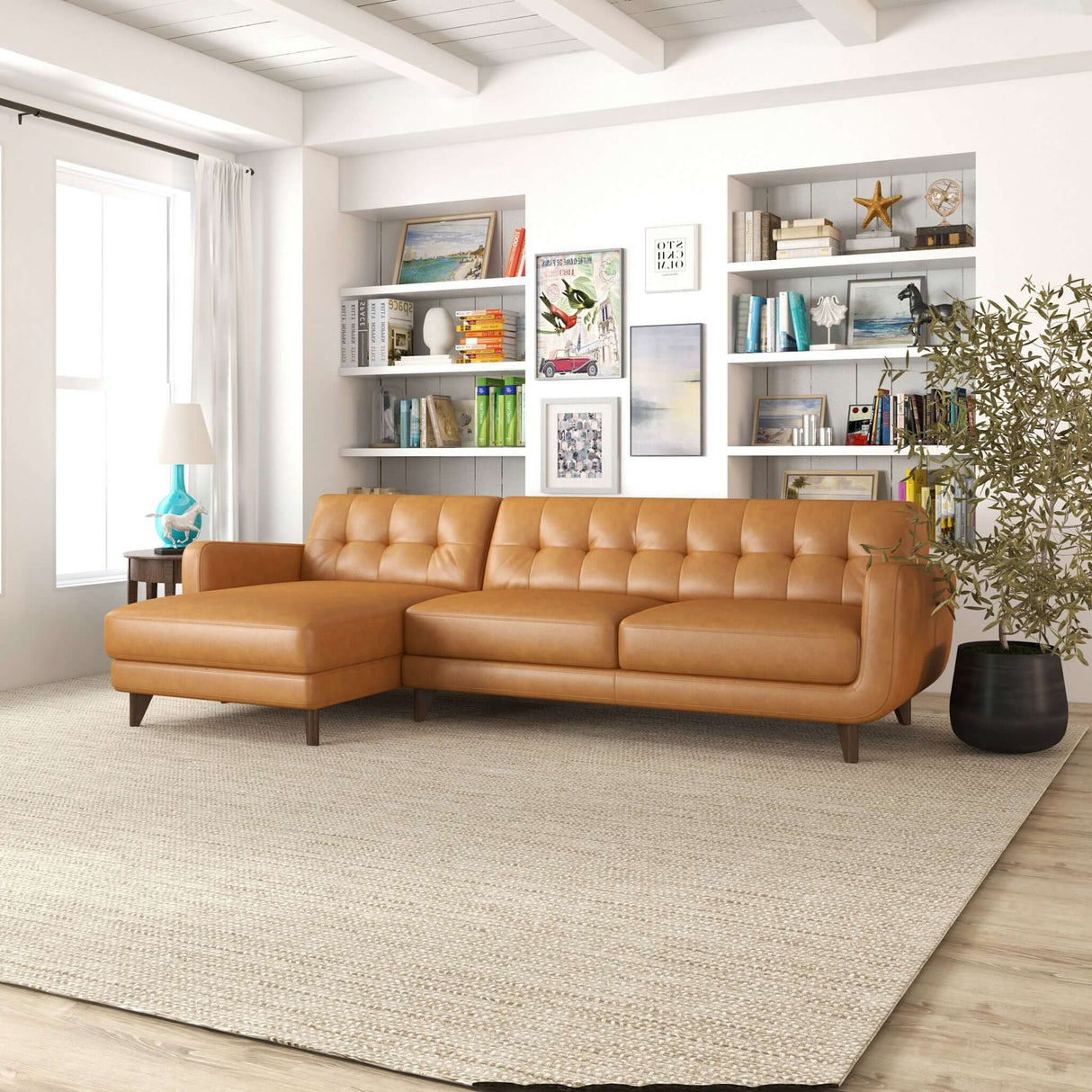 Allison Tan Leather Sectional Sofa Chaise Right Facing - AFC00497 - Luna Furniture