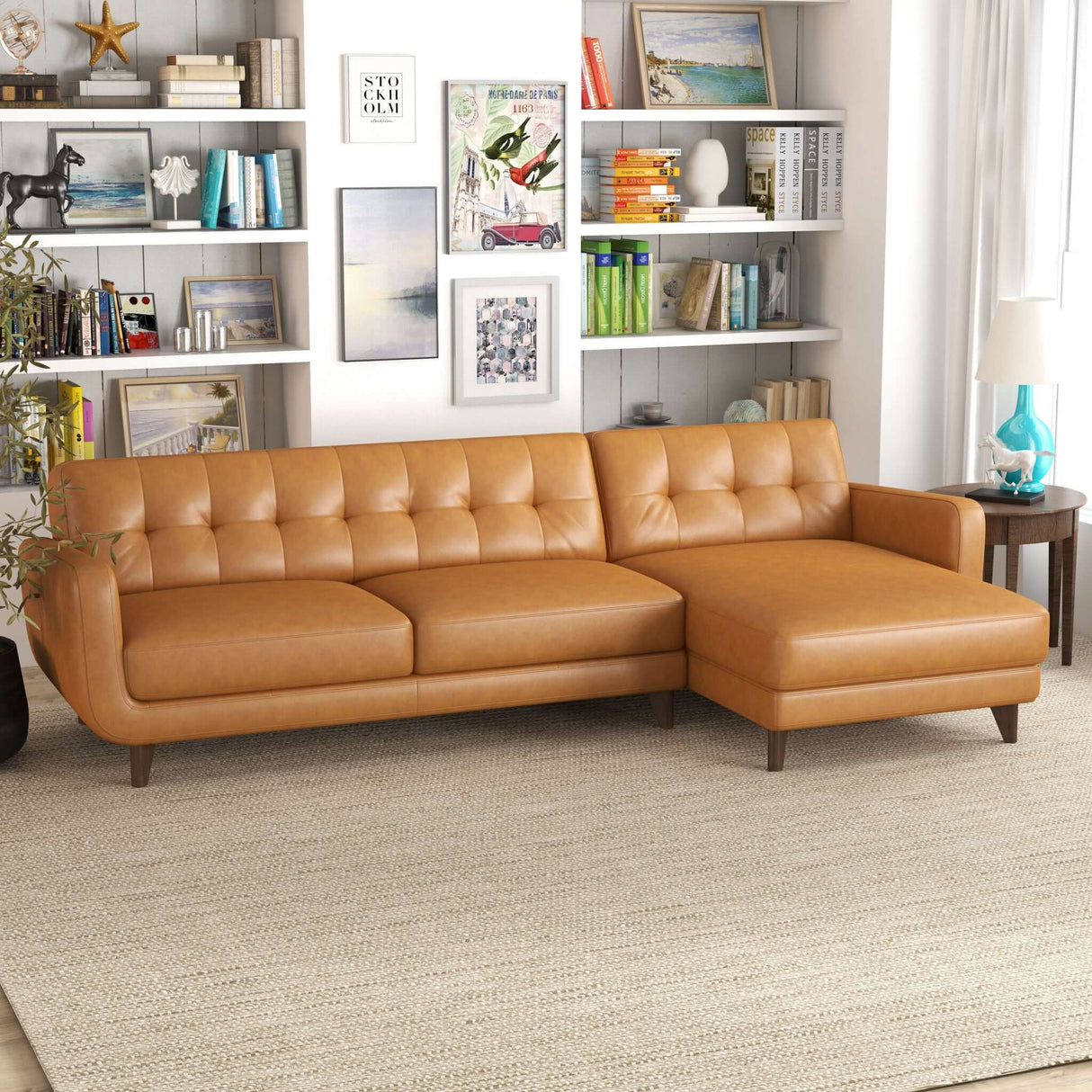 Allison Tan Leather Sectional Sofa Chaise Right Facing - AFC00497 - Luna Furniture