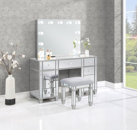 Allora 9-drawer Mirrored Storage Vanity Set with Hollywood Lighting Metallic - 930242 - Luna Furniture