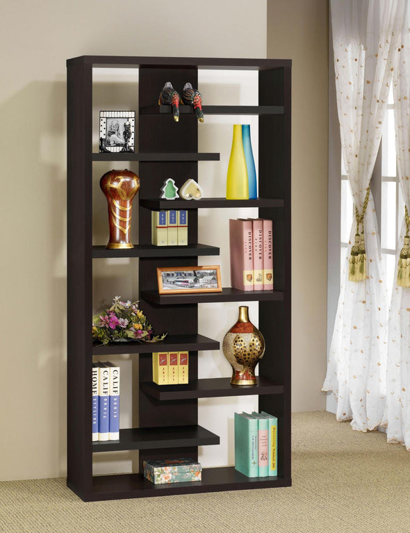 Altmark Bookcase with Staggered Floating Shelves Cappuccino - 800265 - Luna Furniture