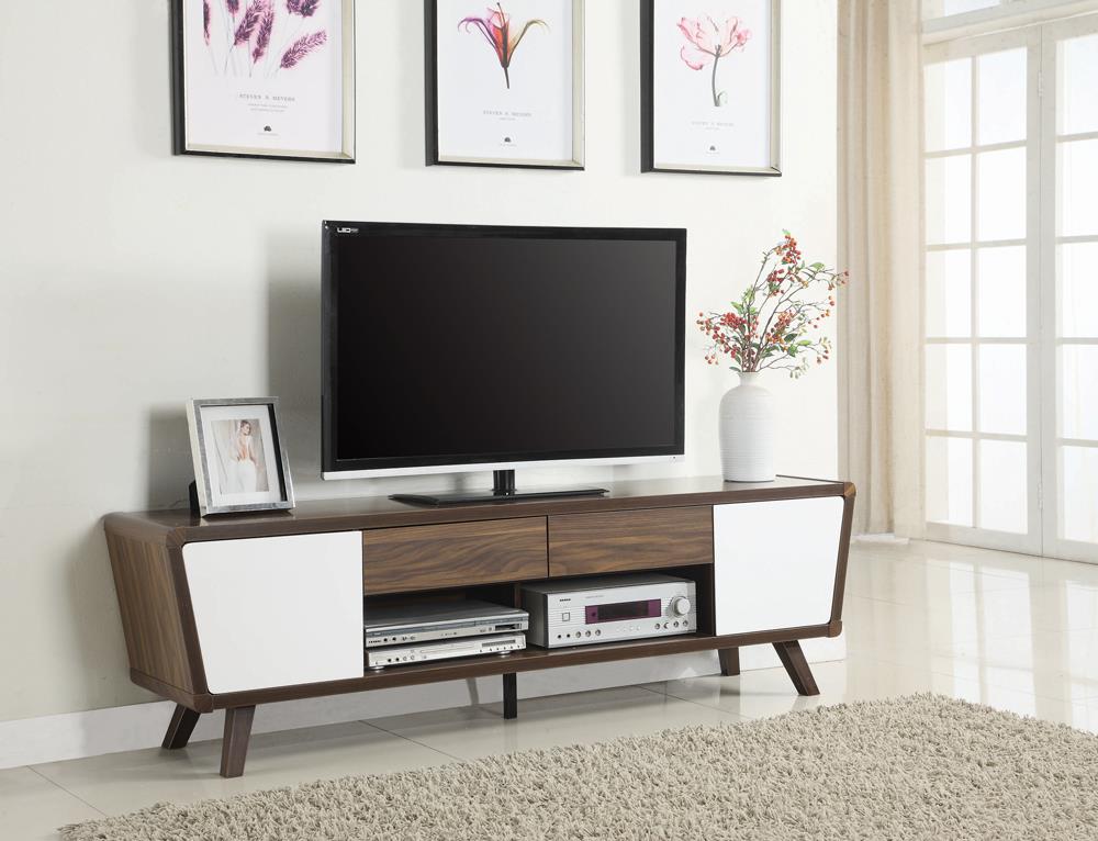 Alvin Dark Walnut and Glossy White 2-Drawer TV Console from Coaster - Luna Furniture
