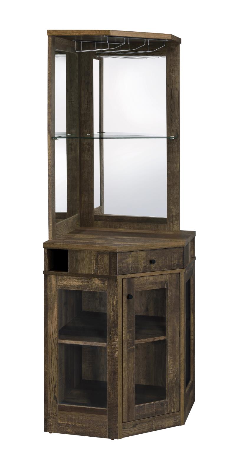 Alviso Rustic Oak Corner Bar Cabinet with Stemware Rack from Coaster - Luna Furniture