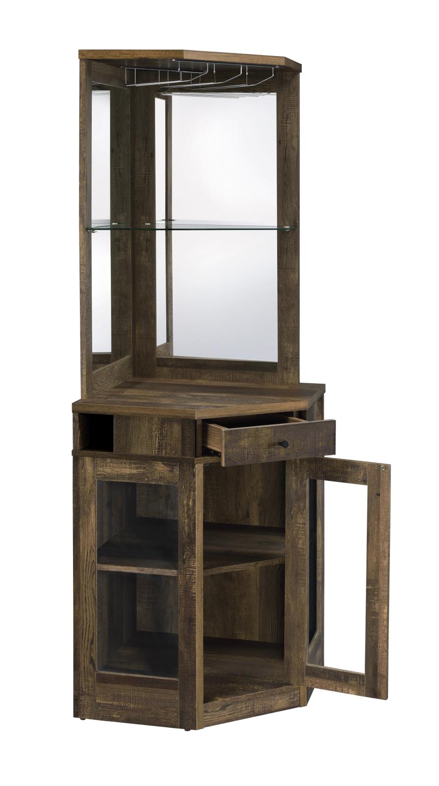 Alviso Rustic Oak Corner Bar Cabinet with Stemware Rack from Coaster - Luna Furniture