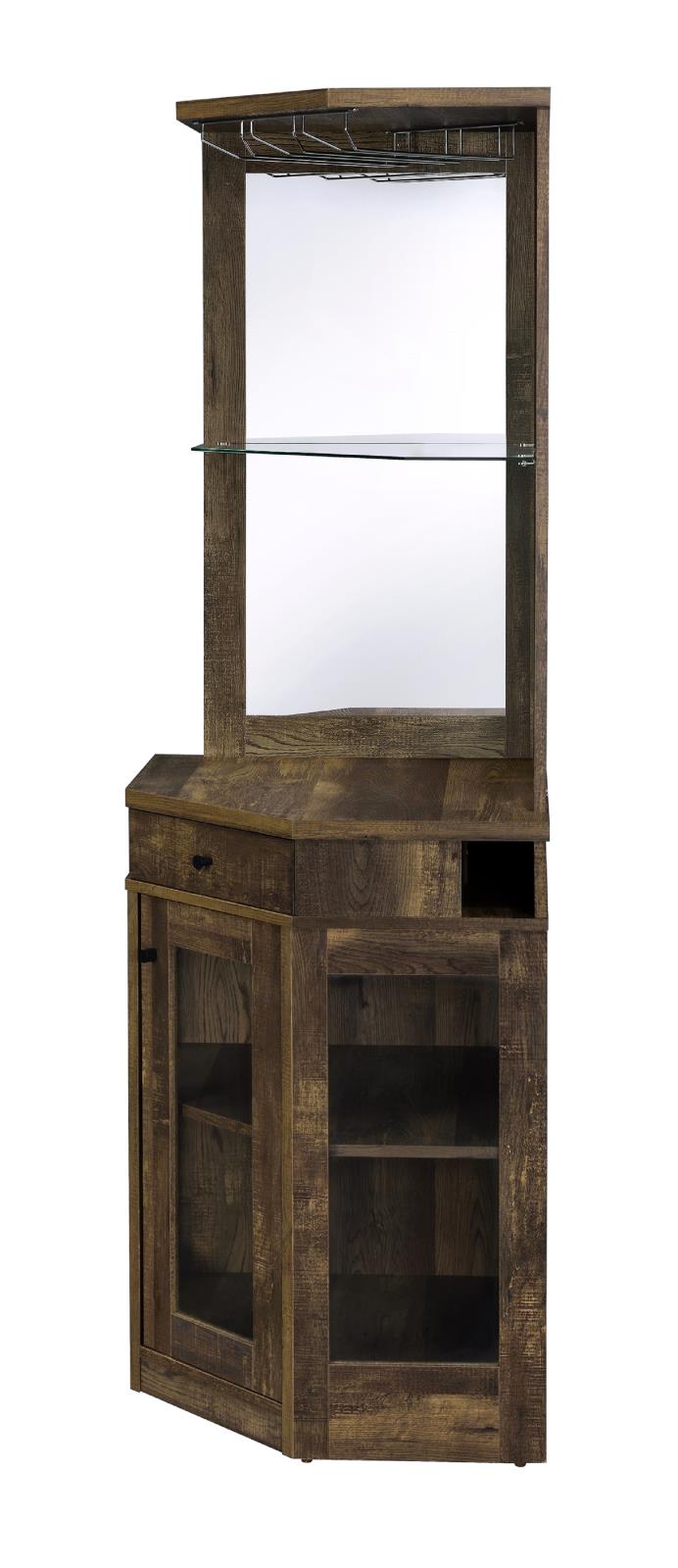 Alviso Rustic Oak Corner Bar Cabinet with Stemware Rack from Coaster - Luna Furniture