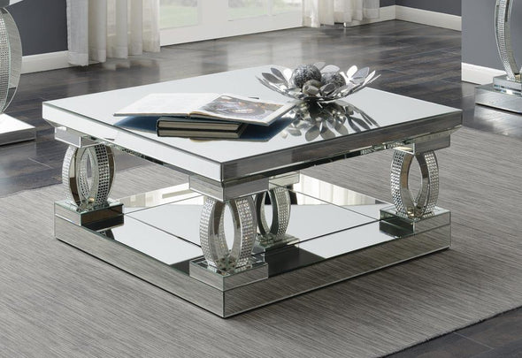 Amalia Square Coffee Table with Lower Shelf Clear Mirror - 722518 - Luna Furniture