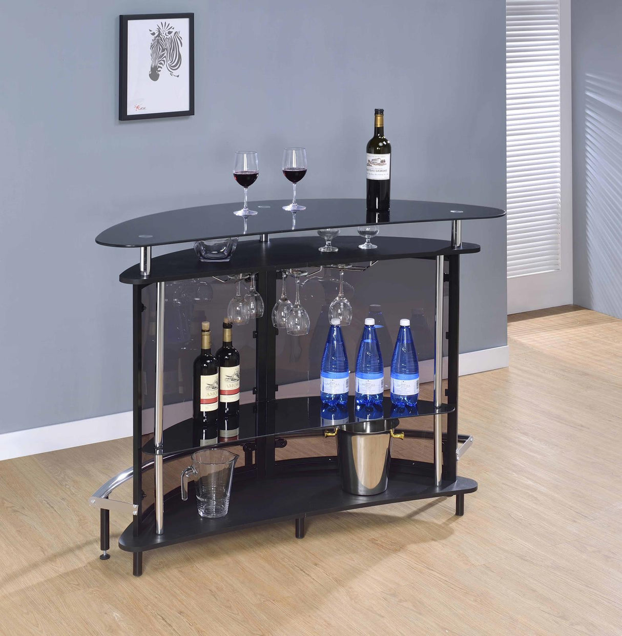Amarillo Black and Chrome 2-Tier Bar Unit from Coaster - Luna Furniture
