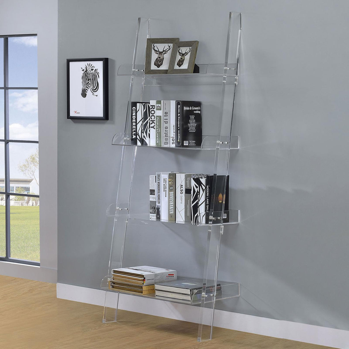 Amaturo Clear 4-Shelf Ladder Bookcase from Coaster - Luna Furniture