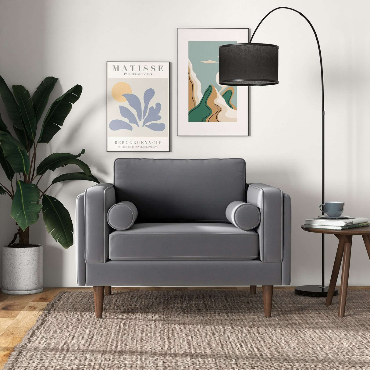 Amber Grey Velvet Lounge Chair - AFC01897 - Luna Furniture