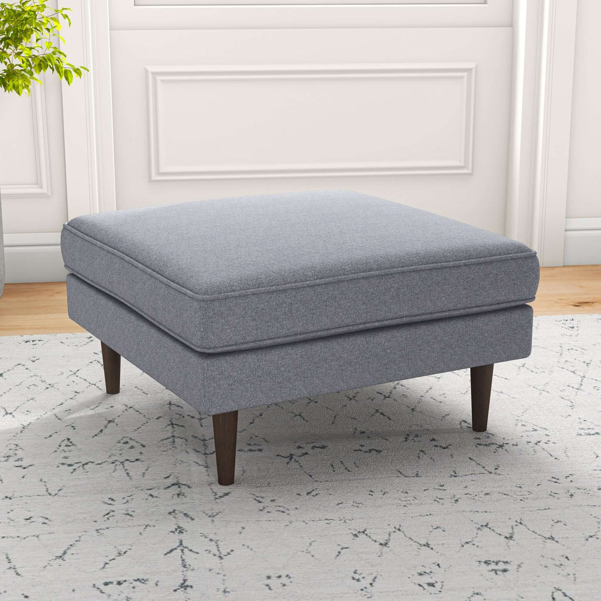 Amber Mid-Century Modern Square Upholstered Ottoman Light Grey Linen - AFC00176 - Luna Furniture