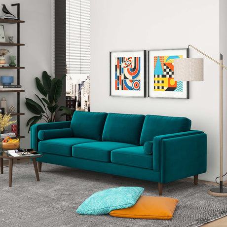 Amber Mid Century Modern Teal Luxury Modern Velvet Sofa - AFC01188 - Luna Furniture