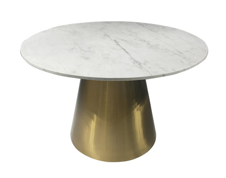 Ambrose Round Dining Table Genuine Marble with Stainless Steel White and Gold - 107600 - Luna Furniture