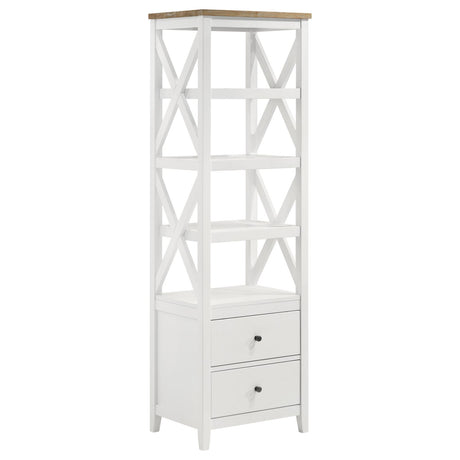 Angela 4-shelf Wooden Media Tower with Drawers Brown and White - 708254 - Luna Furniture