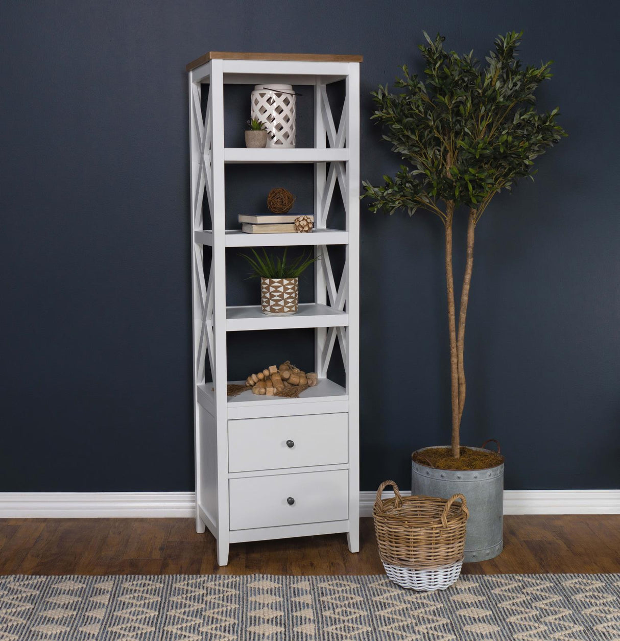 Angela Brown and White 4-Shelf Wooden Media Tower with Drawers from Coaster - Luna Furniture
